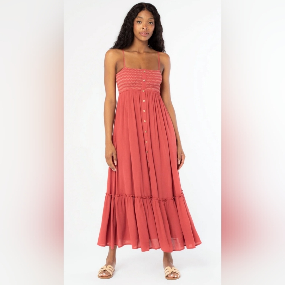 Lovestitch Coral Button-Front Maxi Dress